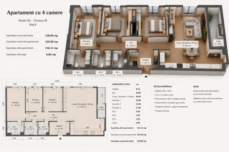 APARTAMENT CU 4 CAMERE ÎNTR-UN COMPLEX REZIDENȚIAL DE EXCEPȚIE - BĂNEASA